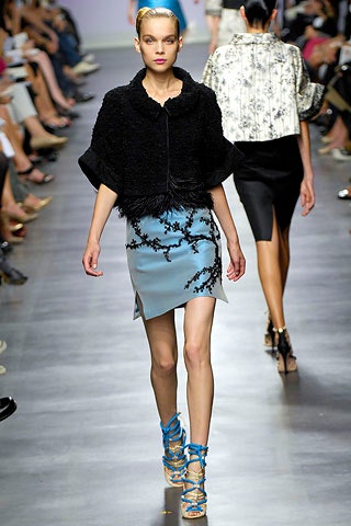 black wool relaxed jacket with blue skirt