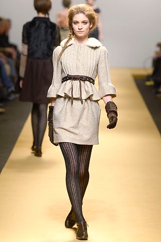 beige wool long-sleeve high-neck fitted flared mini dress