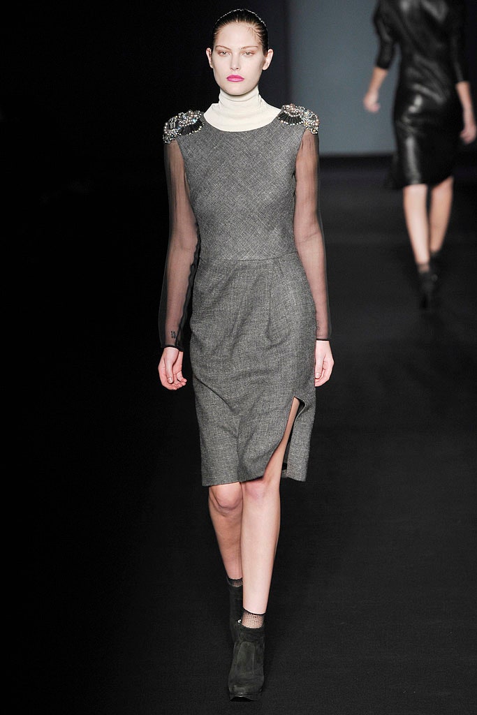 fitted gray wool midi dress