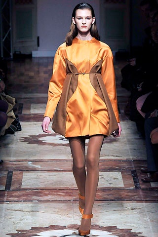 orange and brown color-blocked mini dress