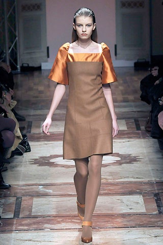 brown and orange fitted dress