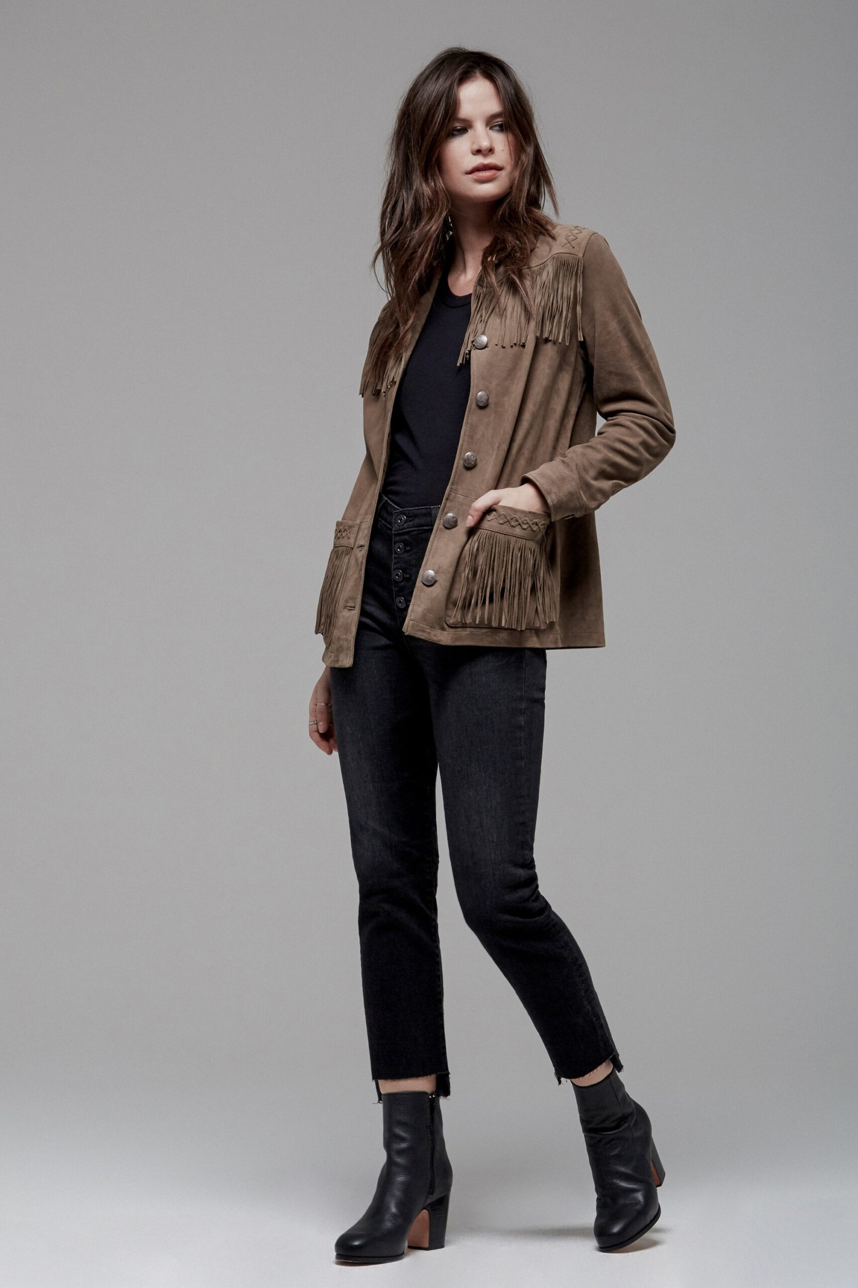brown suede fringed jacket