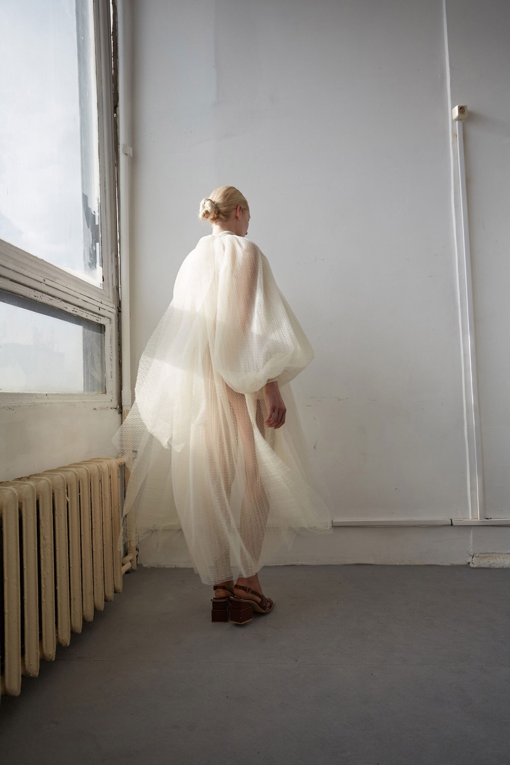 white sheer layered maxi dress