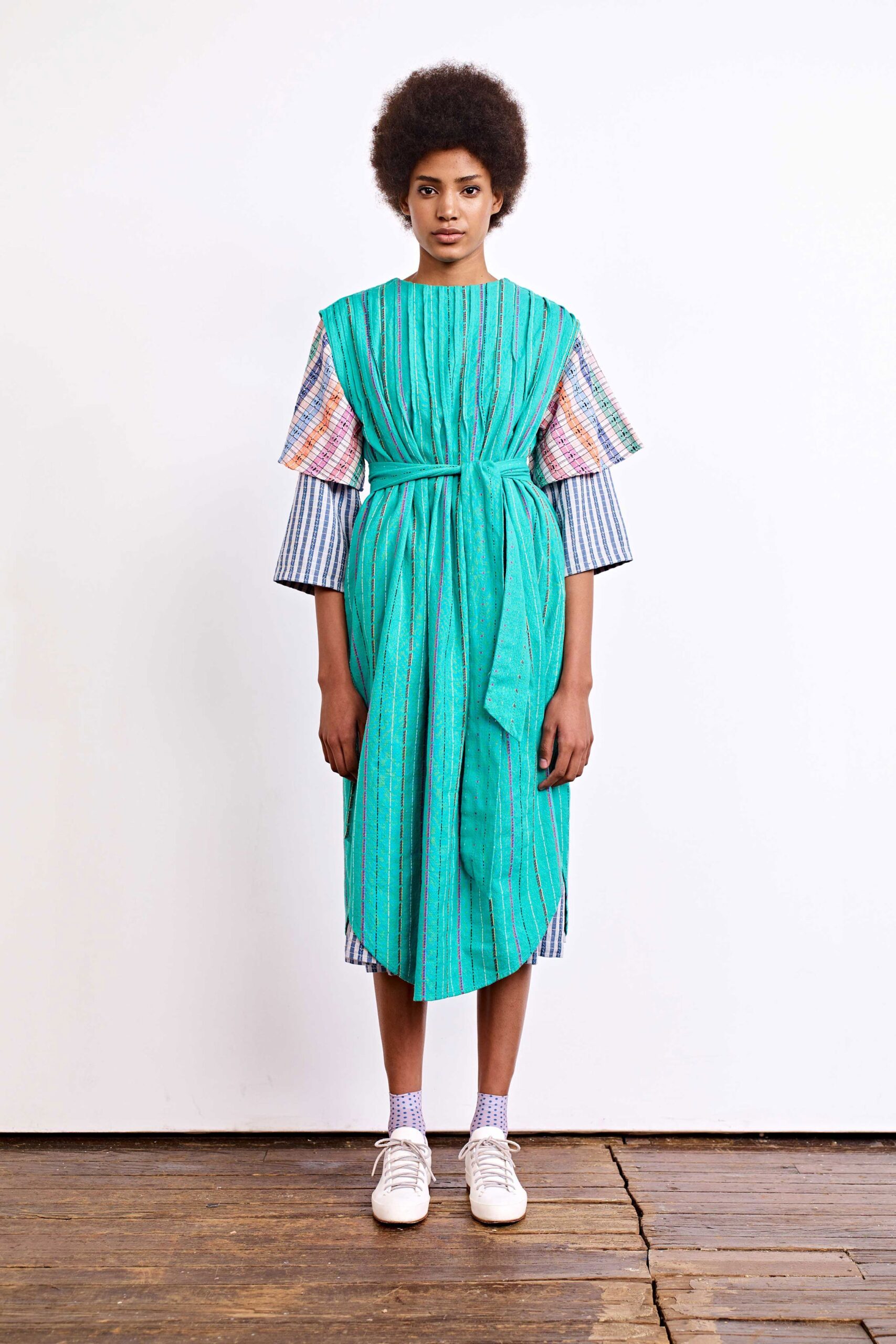 green pleated midi dress