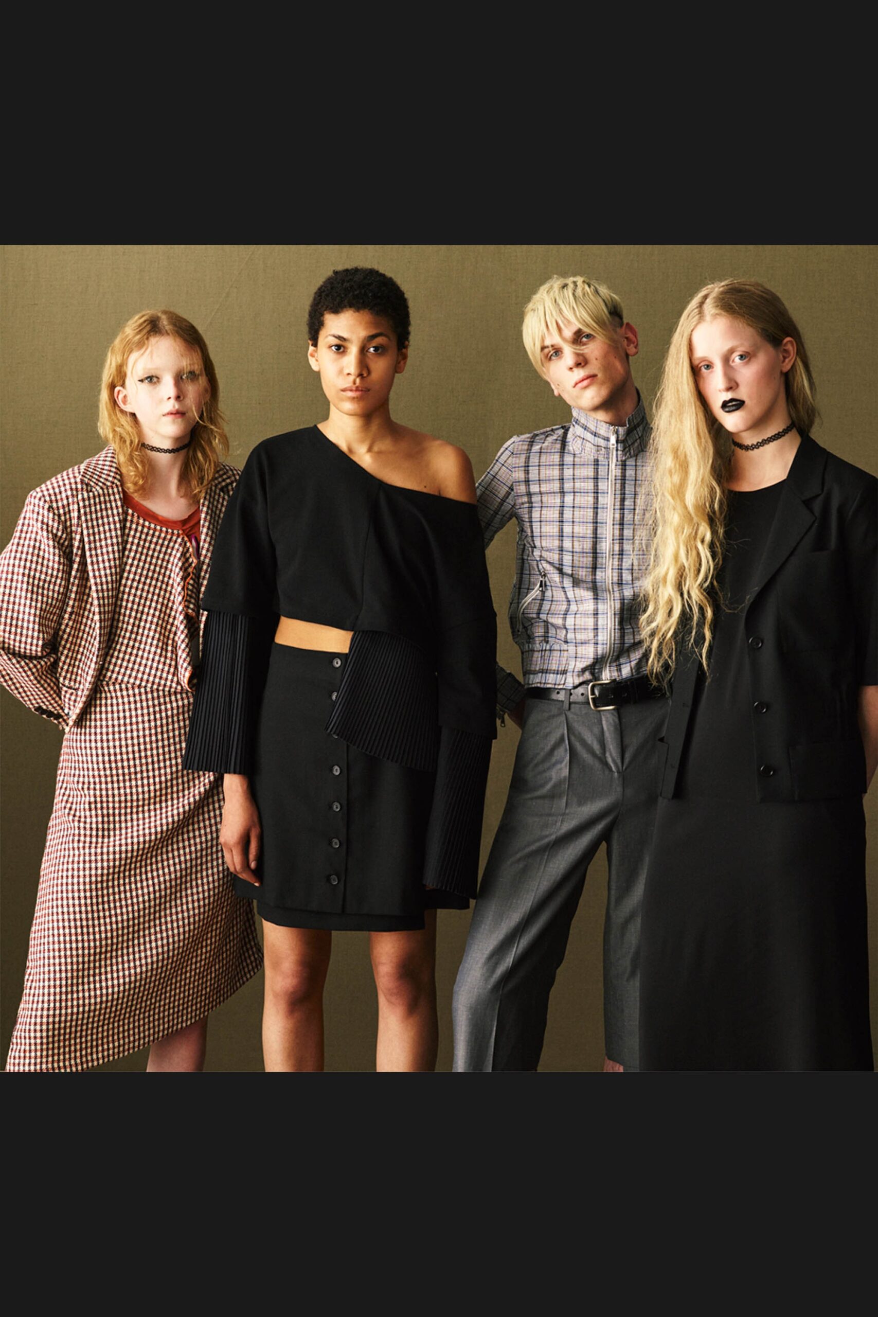 black blouse and skirt with red dress