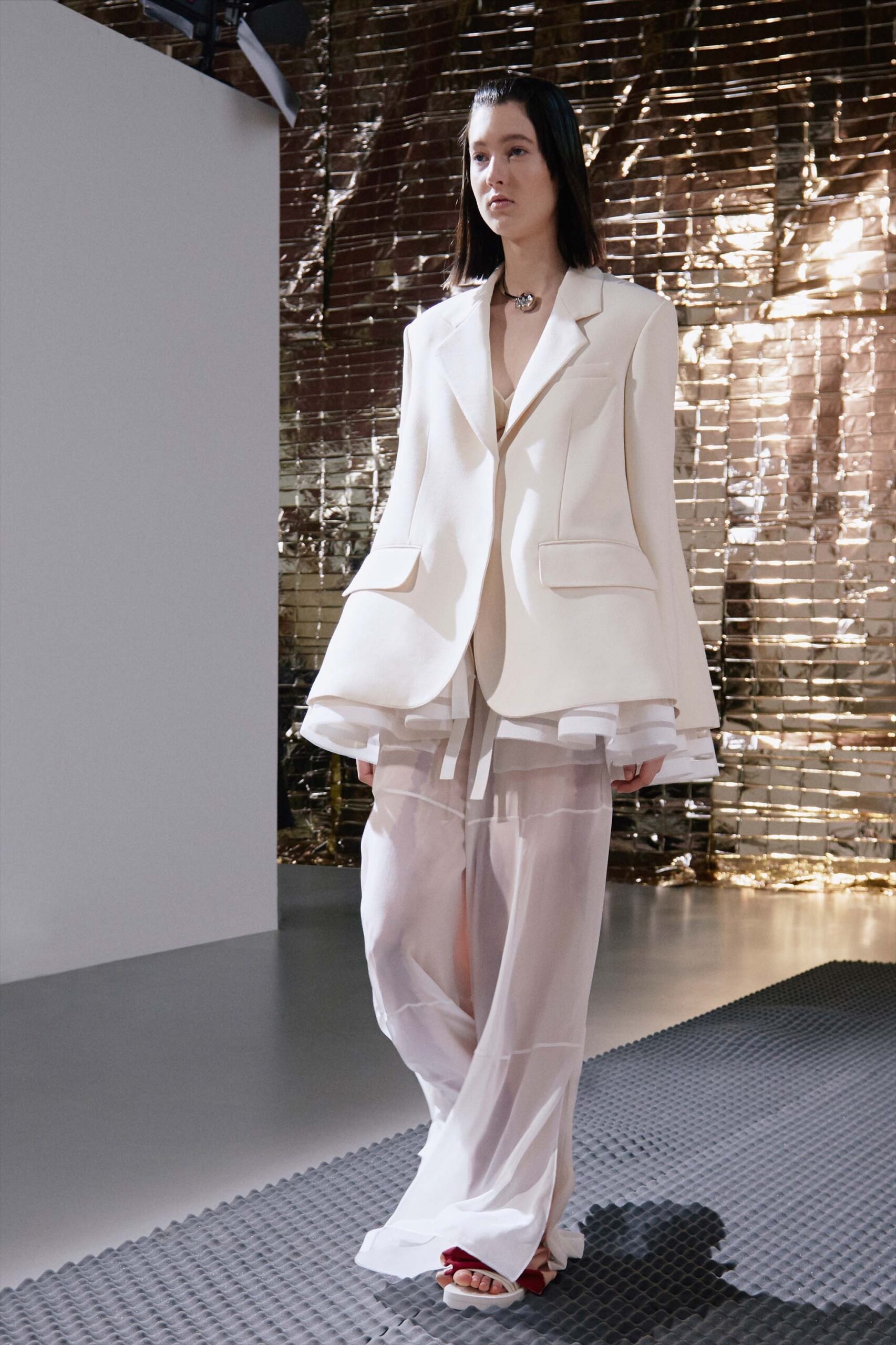 white chiffon relaxed pleated flowing pants