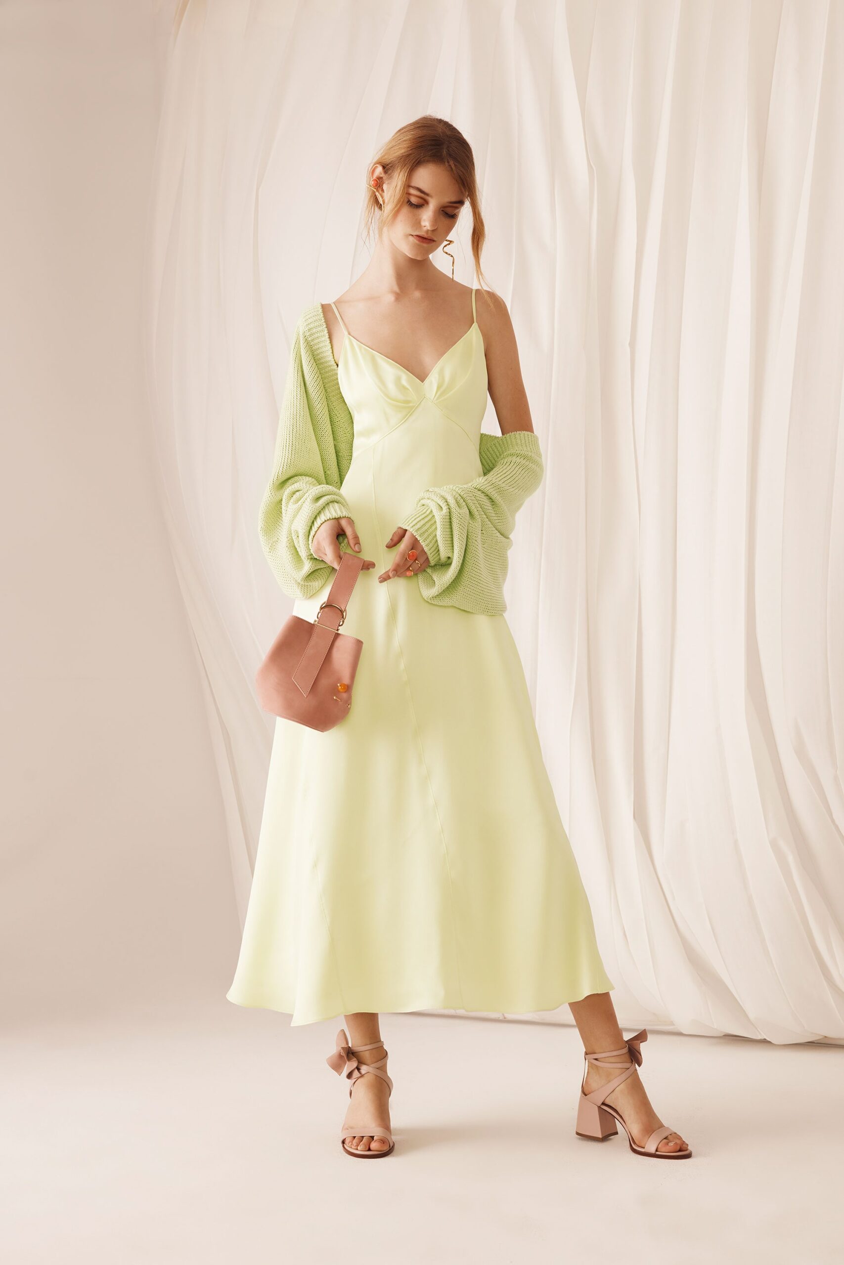 green cotton long-sleeve oversized layered cardigan