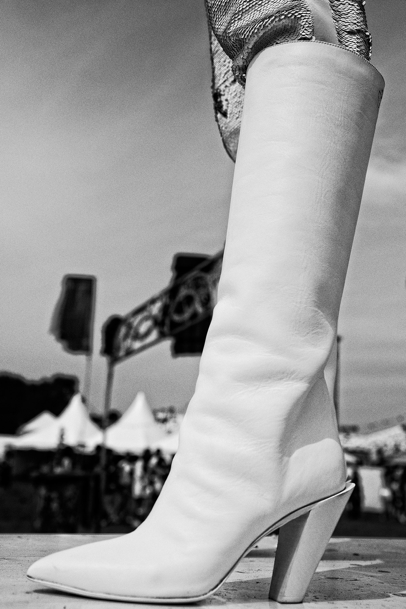 white leather high-heeled boots