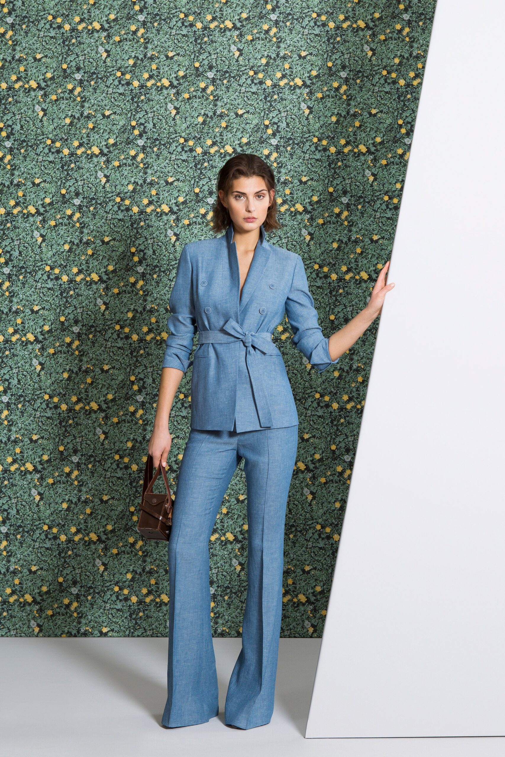 blue denim tailored blazer and pants