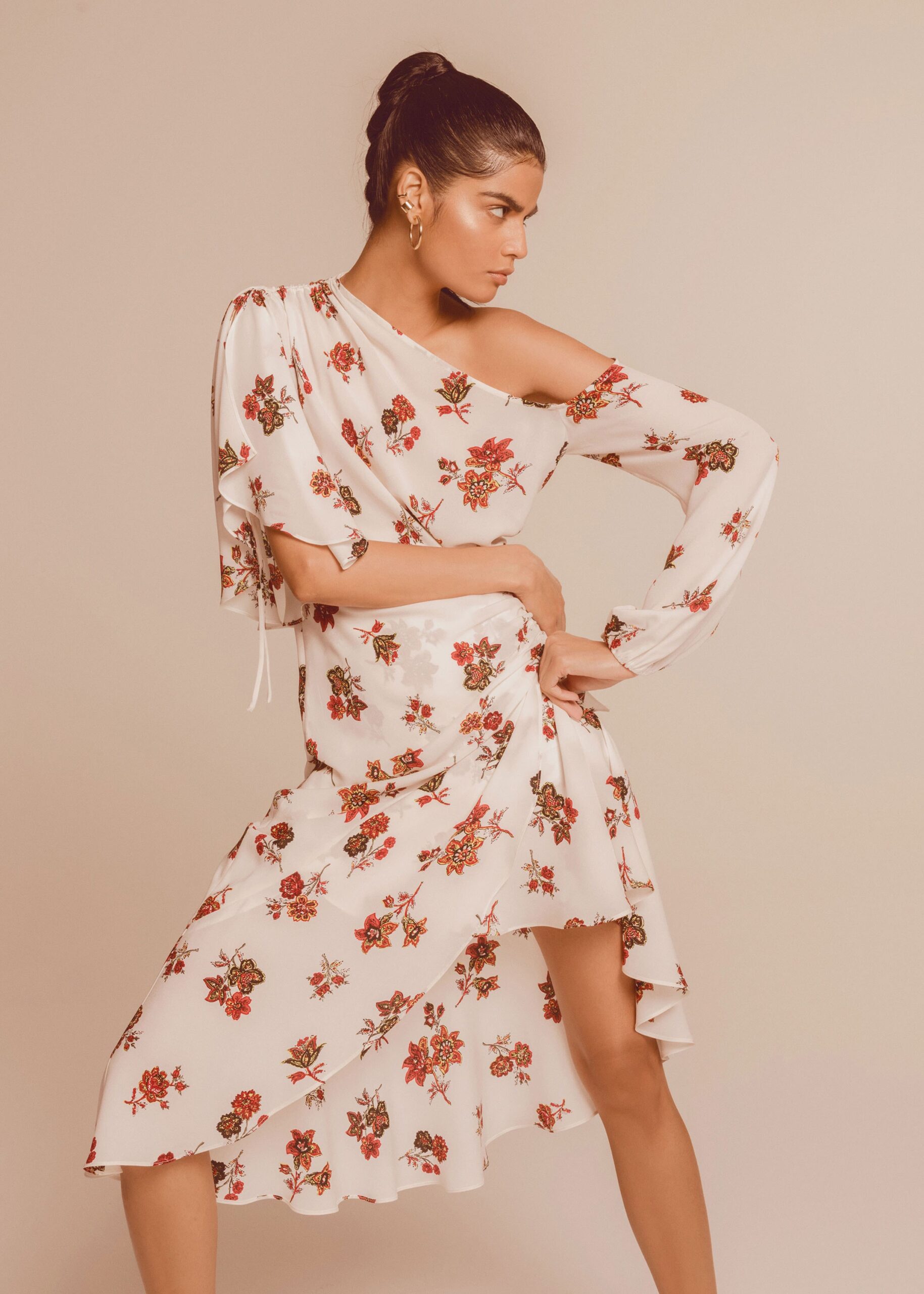 floral off-shoulder midi dress
