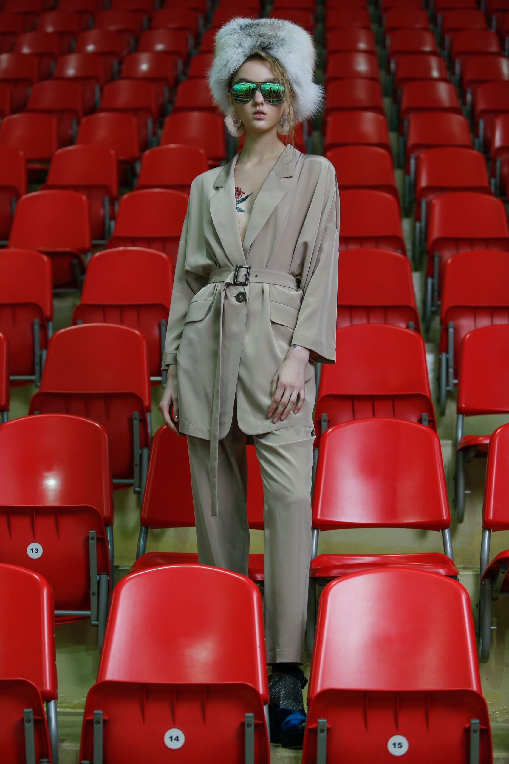 beige tailored blazer and pants