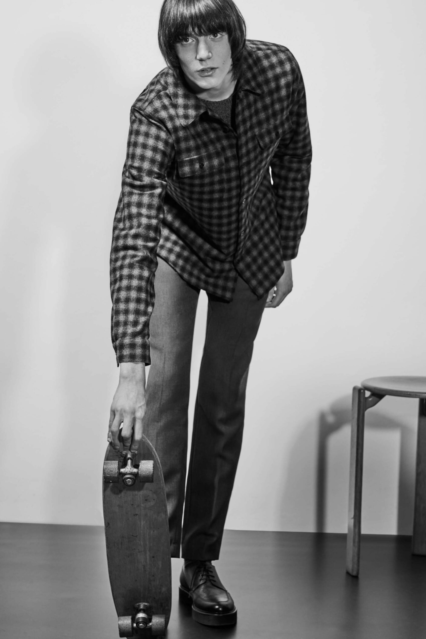 checked shirt tailored pants