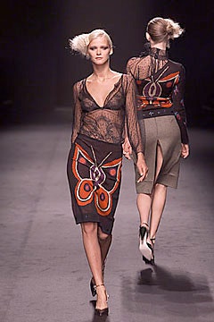 black lace top with brown skirt