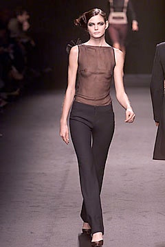 black fitted mesh top and pants
