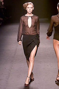 black silk fitted blouse and skirt