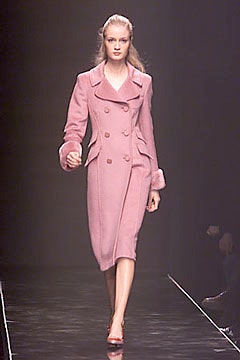 pink wool long-sleeve collared fitted pencil midi coat