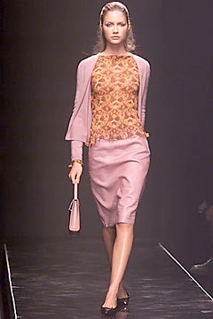 fitted orange brown top with pink skirt