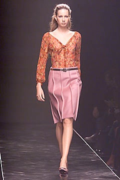 orange silk long-sleeve v-neck fitted floral blouse