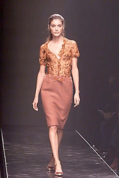brown floral blouse and pencil skirt
