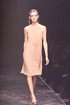 beige silk sleeveless pleated dress