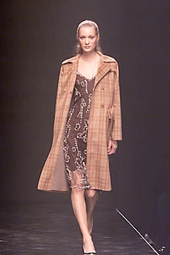 brown checked coat and mini dress
