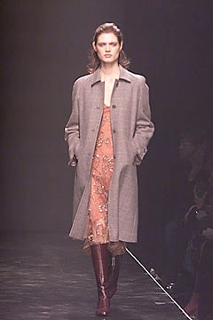 gray wool coat with orange dress