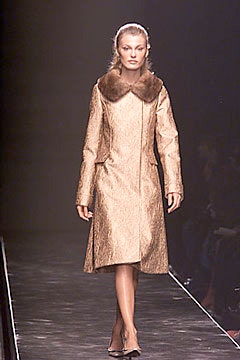 gold silk long-sleeve collared fitted pleated shiny coat