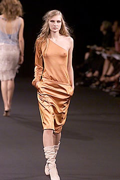 fitted orange silk asymmetric dress