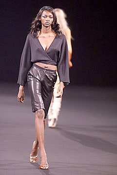 black silk top and leather skirt