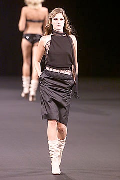 black silk fitted top and pencil skirt