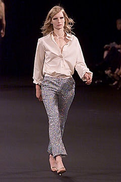 white silk shirt with multi flared pants