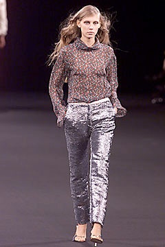 floral silk blouse with sequin pants