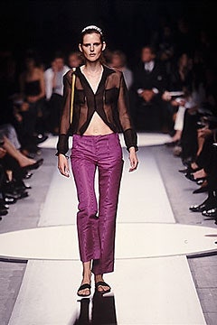 purple satin slim straight-leg pants