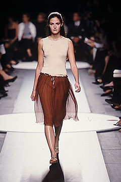brown silk relaxed pleated flowing midi skirt
