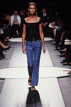 blue denim relaxed embroidered pants