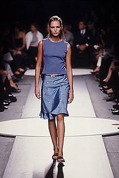 blue cotton fitted flared short skirt