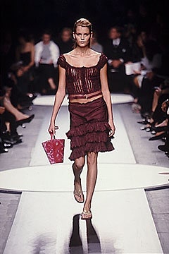 red silk ruffled top and skirt