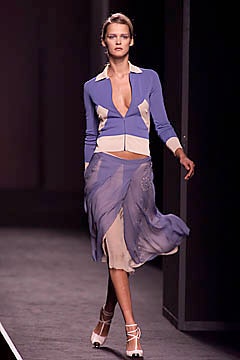 purple and beige color-blocked top with asymmetric skirt