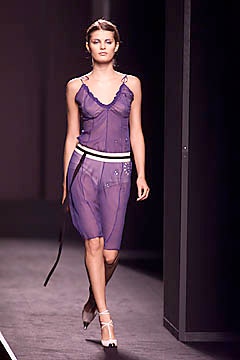 fitted sheer purple dress