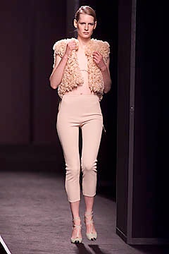 beige fur top and fitted pants