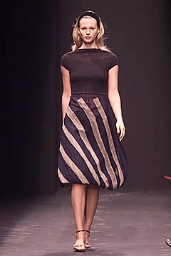 black and blue striped midi dress
