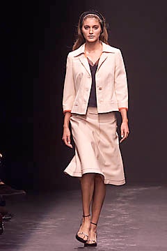 beige tailored blazer and skirt