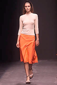 orange silk sleeveless relaxed flared midi skirt