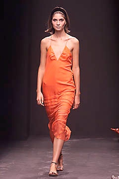 fitted orange silk midi dress