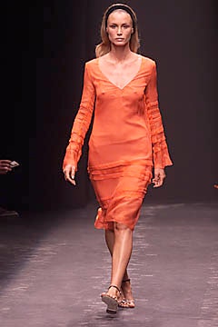 fitted orange silk midi dress
