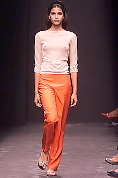 orange cotton tailored straight-leg pants
