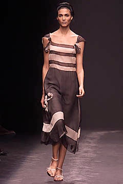 brown and beige striped midi dress