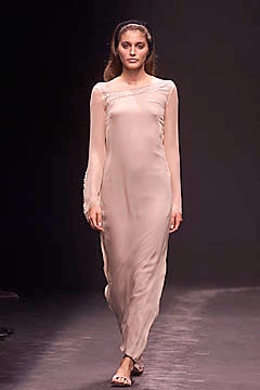 beige silk long-sleeve dress