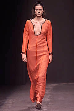 fitted orange silk maxi dress