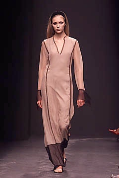 beige silk long-sleeve dress
